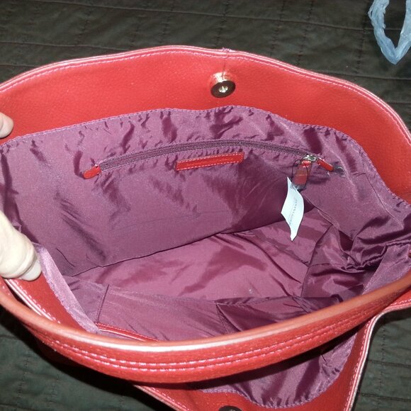 Banana Republic Leather Pebble Hand Bag Top Handle  Purse Red Grain Women - Picture 10 of 15